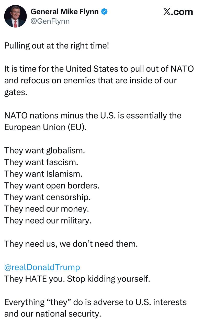 Экс-советник Трампа по нацбезопасности, генерал-лейтенант в отставке Майкл Флинн - назвал ЕС настоящим врагом США: